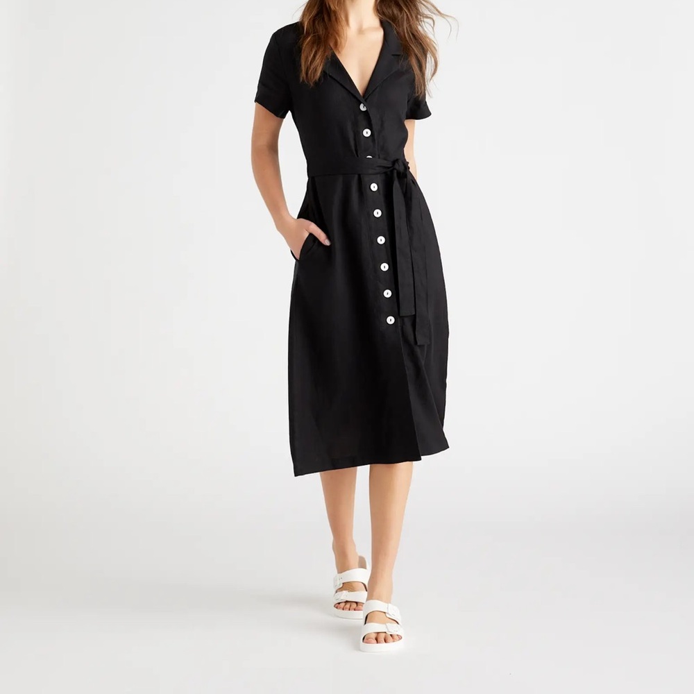 Quince 100% European Linen Button Front Dress